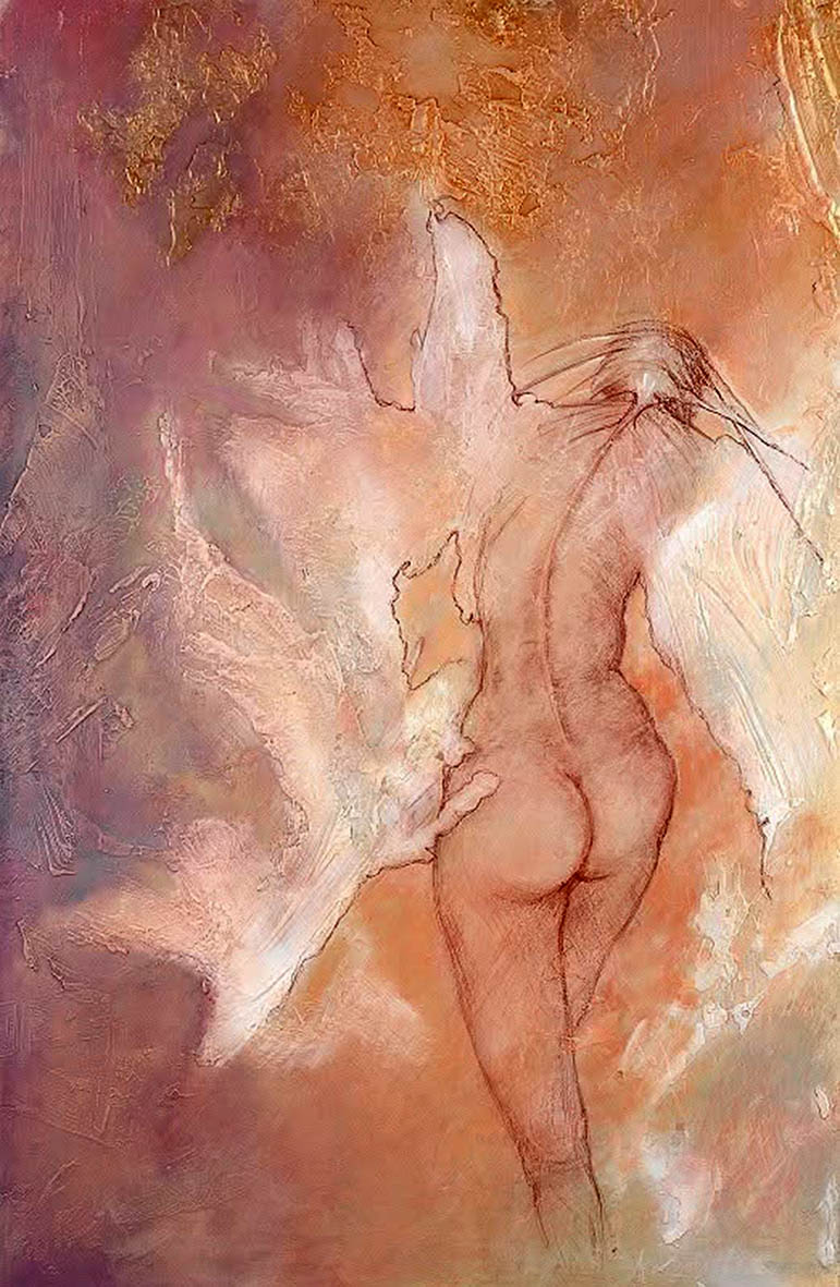 Ryszard Tyszkiewicz obraz "Rajska Jabłoń" V, olej, kredka, akryl, 80x60 cm, 2009