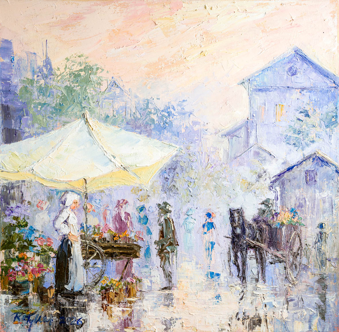 Poranek na targu olej 50 cm x 50 cm 2026